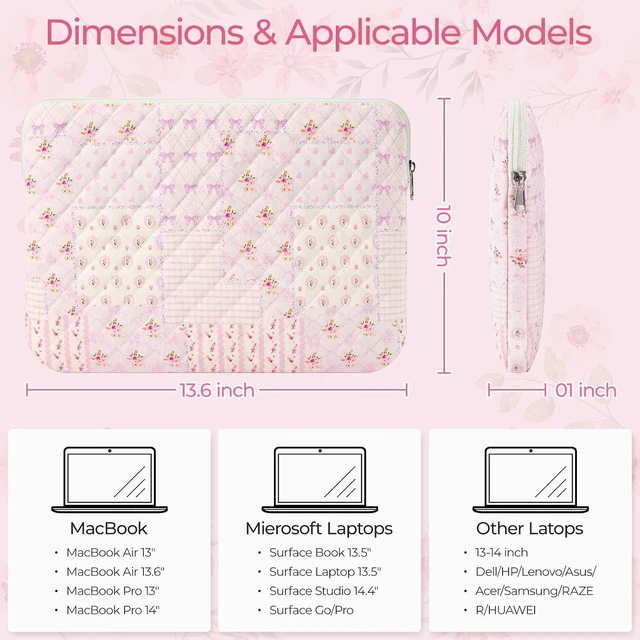 Alt view image 2 of 7 - 13-14 inch Cotton Quilted Laptop Sleeve for Women Aesthetic Puffy Laptop Case Carrying Bag Compatible with MacBook Air/Pro 13/Pro 14 Soft Computer Liner Bag (Purple Patchwork 13.3 inch)
