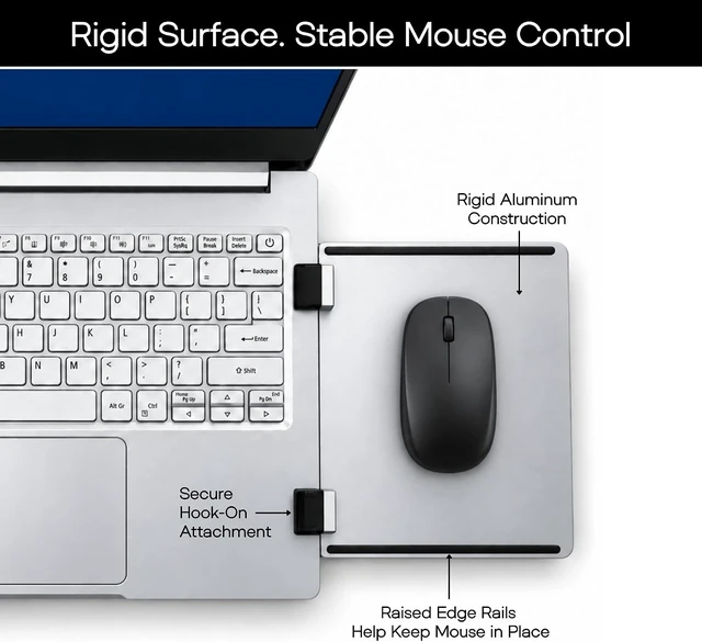 Alt view image 2 of 6 - Laptop Mouse Platform Rigid Aluminum Mouse Pad Fits Most Laptops