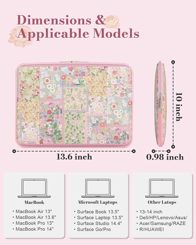 Alt view image 2 of 7 - MacBook Neo Sleeve Cute for MacBook Air 13-13.6In M5-M1 Pink Flowers