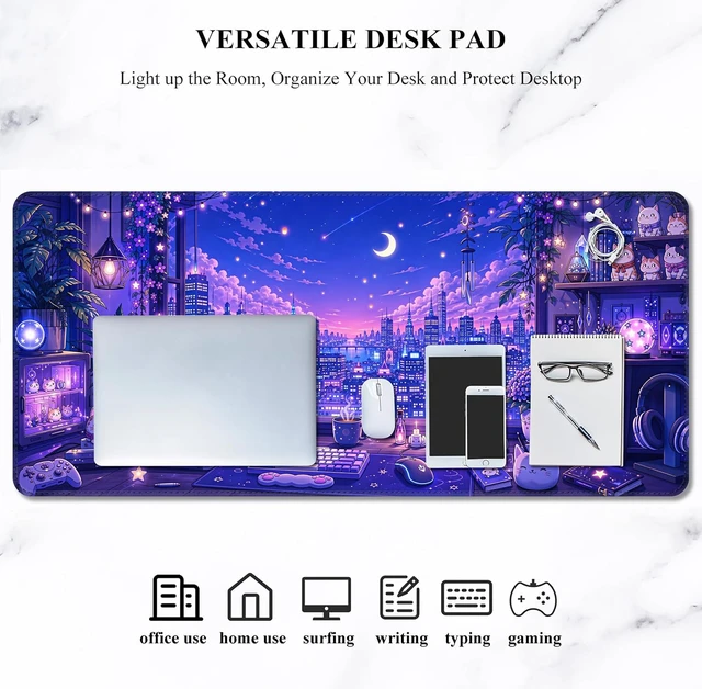 Alt view image 5 of 7 - Large Gaming Mouse Pad Extended Desk Mat 35.4 x 15.7 Moonlit Cat City