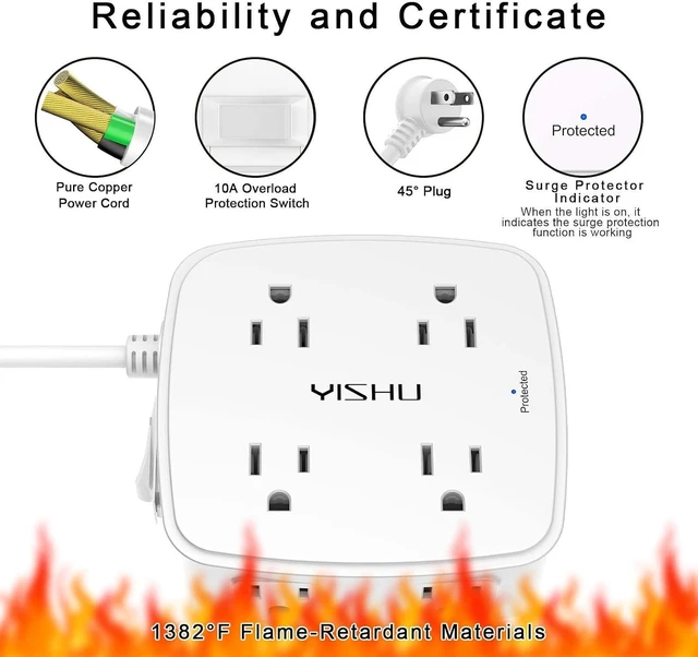 Alt view image 6 of 7 - 6Ft Surge Protector Power Strip with 8 Widely Outlets & 4 USB Ports