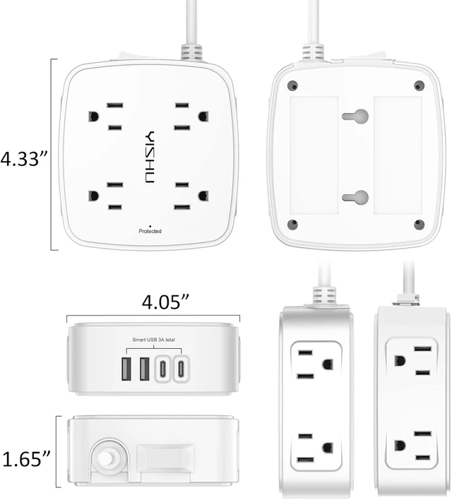 Alt view image 7 of 7 - 6Ft Surge Protector Power Strip with 8 Widely Outlets & 4 USB Ports