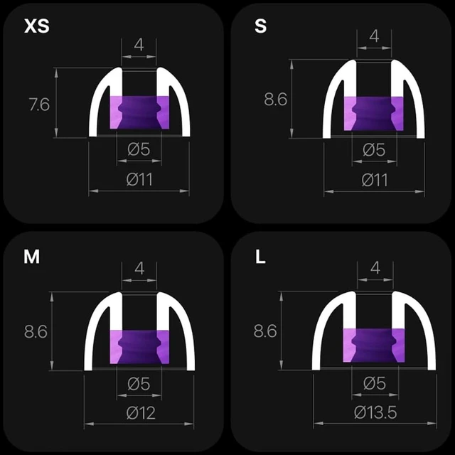 Alt view image 5 of 6 - WHIZZER LT100 Liquid Silicone Ear Tips for Wired IEMs 4 Pairs XS/S/M/L with Storage Case Soft Replacement Tips for 5-6.5mm Nozzle HiFi Earphones Tight Bass All-Day Comfort - Violet