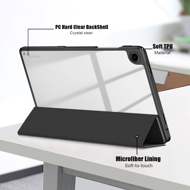 Alt view image 4 of 7 - Hybrid Slim Case for Galaxy Tab A11+ Plus/A9+ Plus 11 Inch Shockproof Clear Back Cover with Auto Wake/Sleep Black