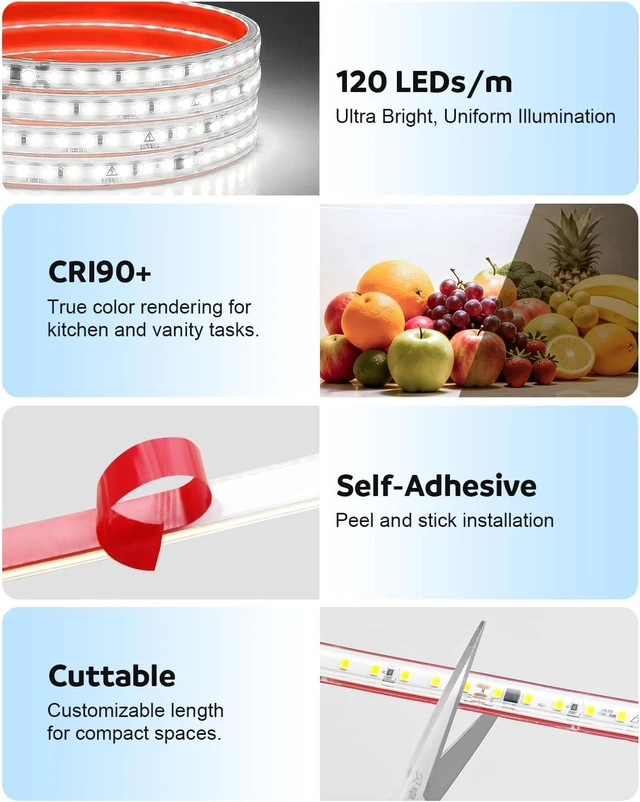 Alt view image 5 of 7 - 36 Inch Under Cabinet Lighting Plug in Self-Adhesive 110V-120V