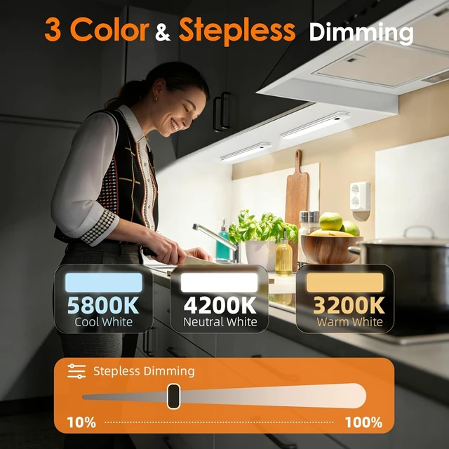 Alt view image 2 of 7 - Under Cabinet Lighting Wireless 8.5 Motion Sensor Light Indoor