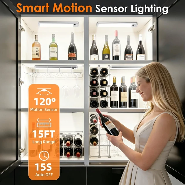 Alt view image 3 of 7 - Under Cabinet Lighting Wireless 8.5 Motion Sensor Light Indoor