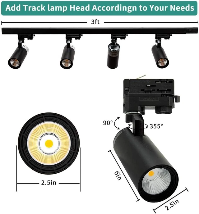 Alt view image 3 of 6 - 4-LED Track Lighting kit 3000 Lumens 4000K Ceiling Spot Lighting for Kitchen Living Room Bedroom Adjustable Track Head Easy Installation LED Bulbs Included Black
