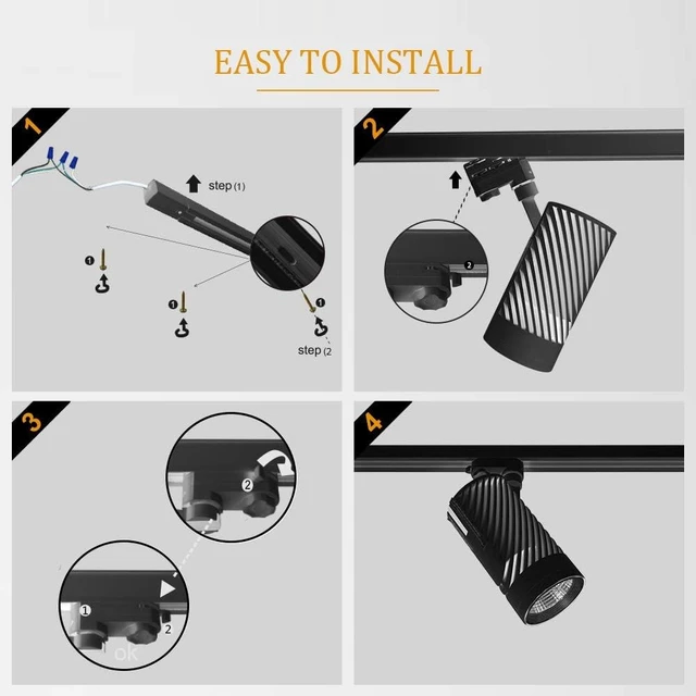 Alt view image 4 of 6 - 4-LED Track Lighting kit 3000 Lumens 4000K Ceiling Spot Lighting for Kitchen Living Room Bedroom Adjustable Track Head Easy Installation LED Bulbs Included Black