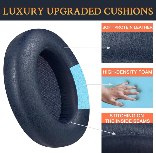 Alt view image 3 of 6 - Earpads Cushions Replacement for WH-XB910N Extra Bass Headphones Ear Pads with Soft Protein Leather Noise Isolation Foam - Blue