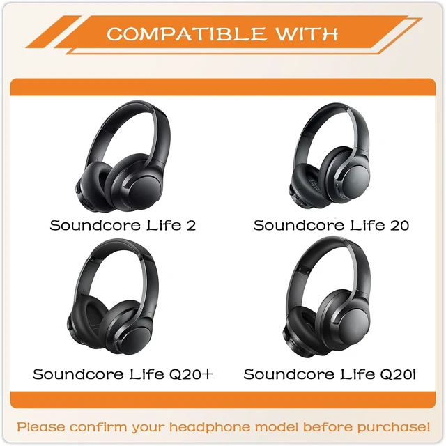 Alt view image 2 of 7 - Replacement Ear Pads for Anker Soundcore Life Q20/Q20i/Q20BT/Q20+/Life 2 Headphones Replcement Earpads Ear Cushions Ear Cups Cover Repair Parts (Black)