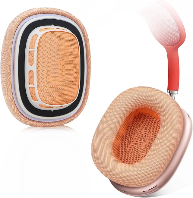 Alt view image 2 of 7 - Upgraded Ear Cushions for AirPods Max Headphones Silica Gel Mesh Fabric Replacement Ear Pads Cover with Memory Foam and Magnet Closer to The Original(Orange)