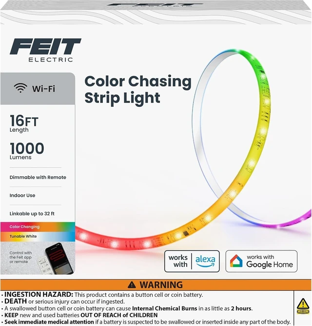Main image of Smart Light Strip 16FT Ultrathin RGBW Color Chasing LED Light Strip 2.4GHz Wi-Fi Enabled Works with Alexa and Google Home Assistant Remote Control (0.4in x 192in) TAPE192/CHASE/AG