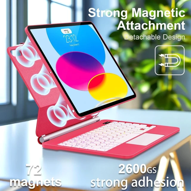 Alt view image 3 of 7 - for iPad 11th /10th Generation Case with Keyboard Portrait/Landscape (Hot Pink)