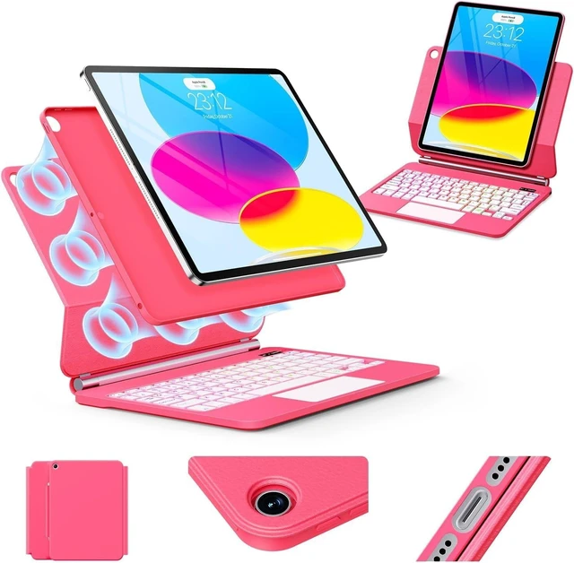 Main image of for iPad 11th /10th Generation Case with Keyboard Portrait/Landscape (Hot Pink)