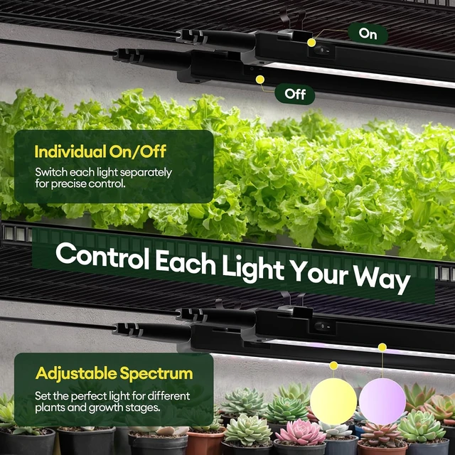 Alt view image 5 of 7 - Grow Lights for Indoor Plants Tunable Spectrum 1FT LED Growing Lamp 28W (4 x 7W) T5 Grow Light Strip for Seed Starting Vegetables Linkable Black 4-Pack