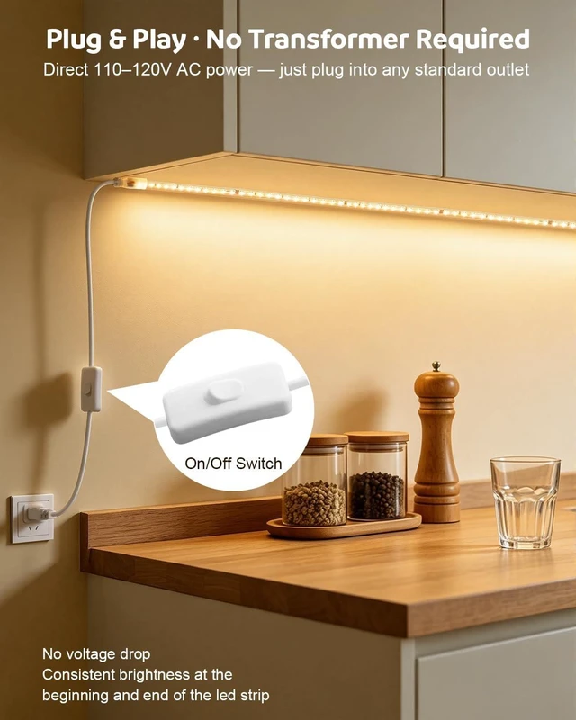 Alt view image 4 of 7 - 120V Under Cabinet Strip Lighting Plug in 36in Waterproof IP67 for Kitchen