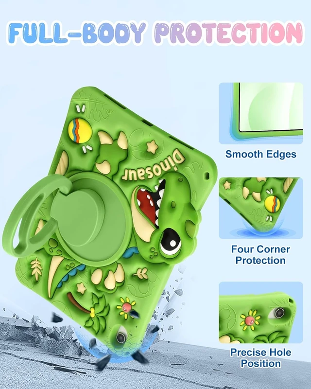 Alt view image 6 of 7 - Boaretiu Dinosaur Tablet Case for Galaxy Tab A11+/A9+ Case Green