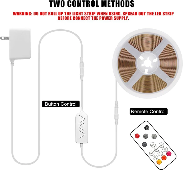 Alt view image 6 of 7 - 3000K 16.4ft White COB Led Strip Lights Max with RF Remote