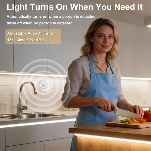 Alt view image 2 of 6 - Motion Sensor COB LED Strip Lights with Remote 24V 9.84ft Natural White Dimmable LED Light Strips High Bright 4000K LED Lights with Power Supply for Room Kitchen DIY Home Decoration