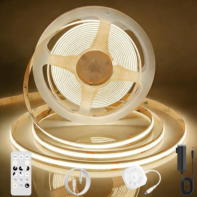 Main image of Motion Sensor COB LED Strip Lights with Remote 24V 9.84ft Natural White Dimmable LED Light Strips High Bright 4000K LED Lights with Power Supply for Room Kitchen DIY Home Decoration