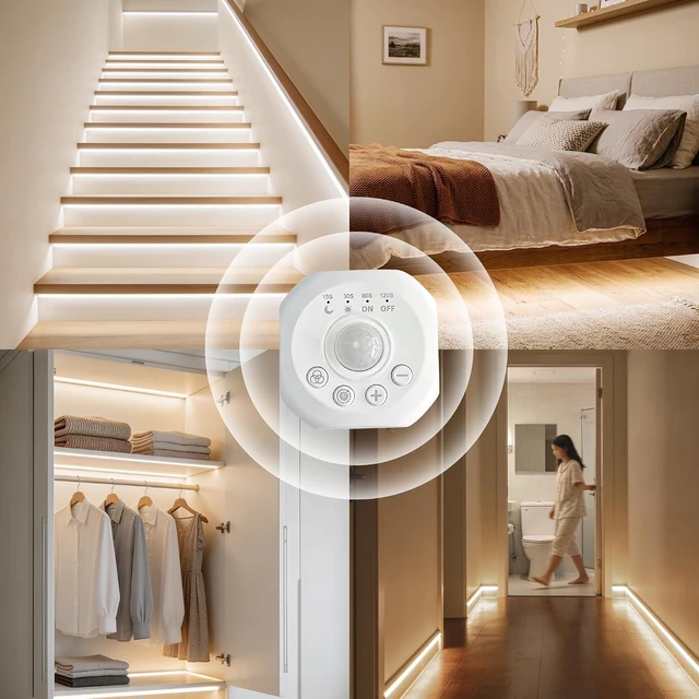 Alt view image 6 of 6 - Motion Sensor COB LED Strip Lights with Remote 24V 9.84ft Natural White Dimmable LED Light Strips High Bright 4000K LED Lights with Power Supply for Room Kitchen DIY Home Decoration
