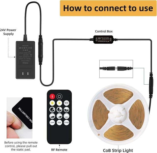 Alt view image 6 of 7 - COB LED Strip Lights 3000K Warm White 24V High Density Dimmable Kit