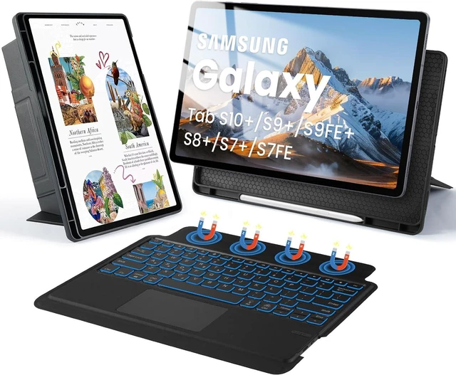 Main image of Backlit Rotatable Keyboard Case with Trackpad Galaxy Tab S10+/S9 FE+/S9+/S8+/S7+/S7 FE 12.4 7-Color Backlight Slim Cover with Detachable Keyboard for Tab 12.4 Inch Black