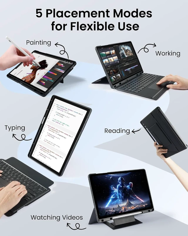 Alt view image 3 of 7 - Backlit Rotatable Keyboard Case with Trackpad Galaxy Tab S10+/S9 FE+/S9+/S8+/S7+/S7 FE 12.4 7-Color Backlight Slim Cover with Detachable Keyboard for Tab 12.4 Inch Black