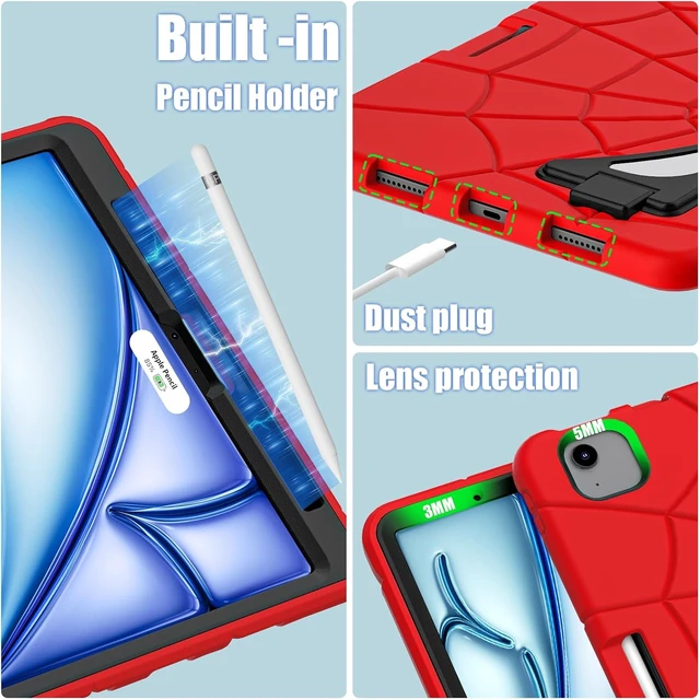 Alt view image 4 of 7 - Compatible with iPad Air 11(2026) M4/iPad Air 11(2024)/iPad Air 11(2025) M3 11 inch Tablet CaseLightweight Protective Cover with Kickstand for Kids Children Boys Babies Red Black
