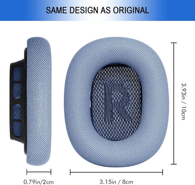 Alt view image 7 of 7 - Replacement Ear Cushions for AirPods Max - Upgraded Ear Cups for Headphones - GVOEARS Earpad Cover with Silicone Gel Memory Foam (Blue)