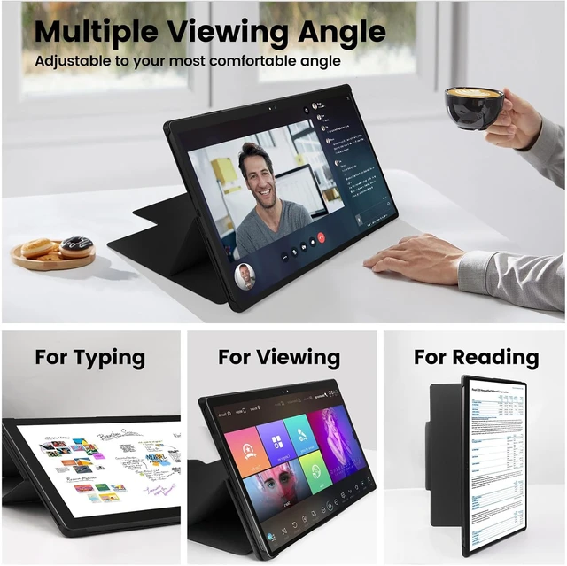 Alt view image 7 of 7 - 2025 15.6 Inch Tablet Case New Upgraded Slim Hard Shell Protective Cover Only for 15.6 Inch Tablet Lightweight Shockproof Folio with Multi-Angle Stand for 15.6 Inch Tablet - Black