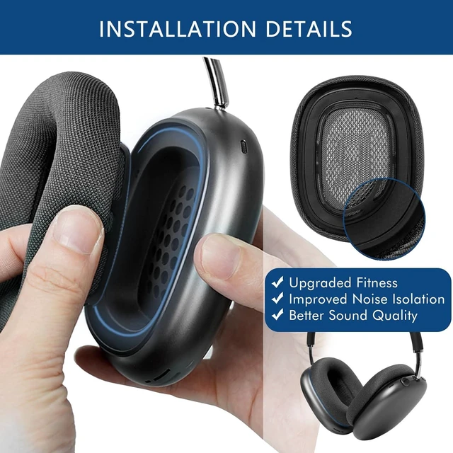 Alt view image 3 of 7 - Upgraded Ear Cushions Replacement Earpads for AirPods Max 1 & 2 Headphones Mesh Fabric Ear Pads Ear Covers Cups with Memory Foam and Magnet for AirPods Max 1 & 2 (Space Gray)