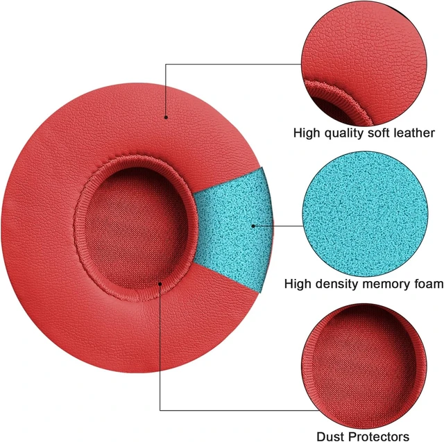Alt view image 4 of 5 - Replacement Ear Pads for Solo 2 & Solo 3 Wireless On-Ear Headphones Replacement EarPads Cushions Headphones Covers with Memory Noise Isolation Foam Softer Leather (Red)