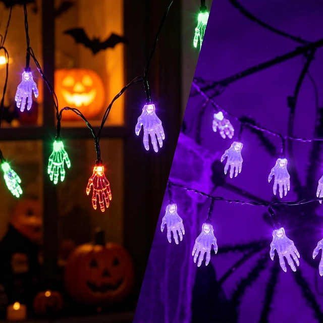 Main image of 21 LED Ghost String Lights 10 Modes 10FT Dual-Color Fairy Lights Indoor Battery Operated for Halloween Holiday Party Bedroom Window Porch Home Decoration(Purple+Multi-Color)