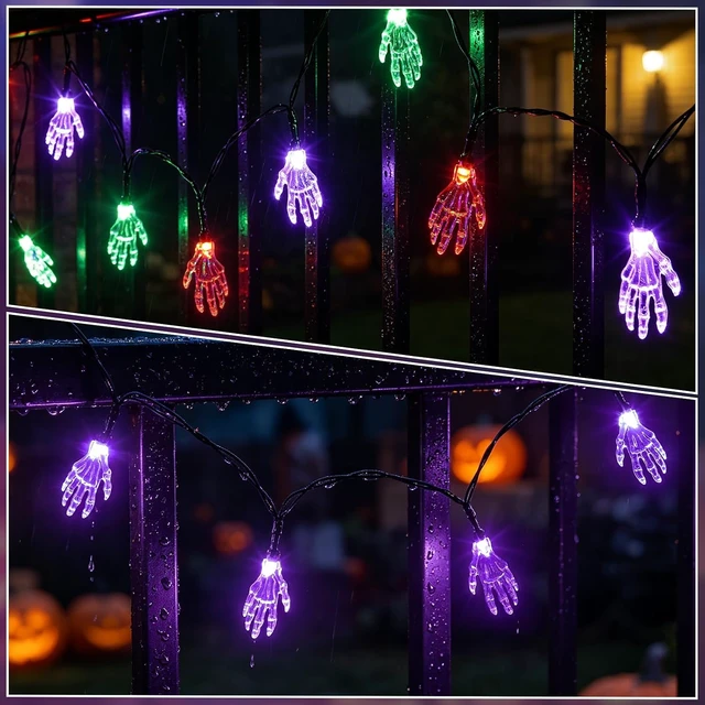 Alt view image 4 of 7 - 21 LED Ghost String Lights 10 Modes 10FT Dual-Color Fairy Lights Indoor Battery Operated for Halloween Holiday Party Bedroom Window Porch Home Decoration(Purple+Multi-Color)