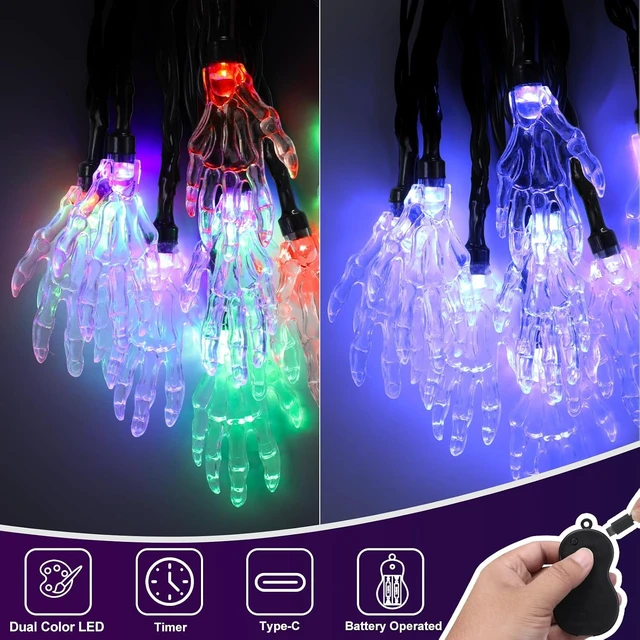 Alt view image 3 of 7 - 21 LED Ghost String Lights 10 Modes 10FT Dual-Color Fairy Lights Indoor Battery Operated for Halloween Holiday Party Bedroom Window Porch Home Decoration(Purple+Multi-Color)