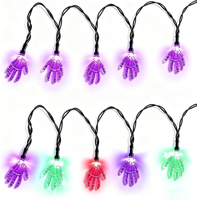Alt view image 2 of 7 - 21 LED Ghost String Lights 10 Modes 10FT Dual-Color Fairy Lights Indoor Battery Operated for Halloween Holiday Party Bedroom Window Porch Home Decoration(Purple+Multi-Color)