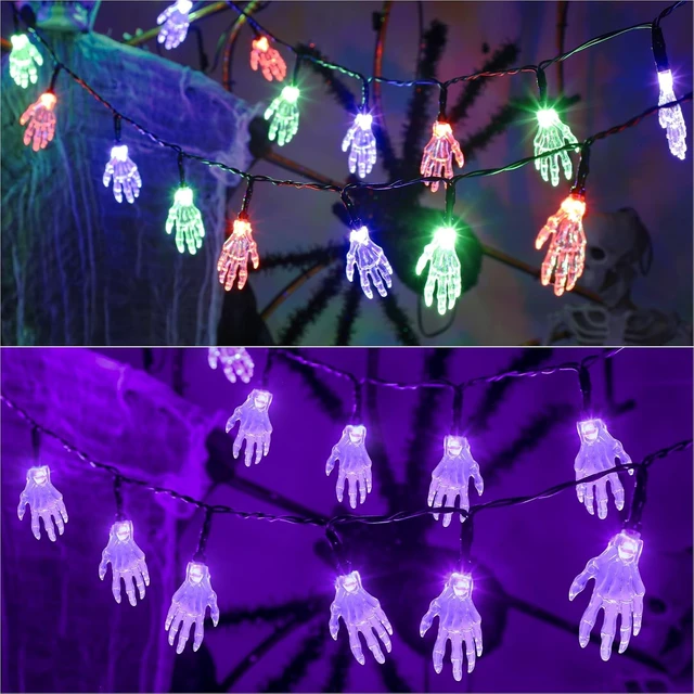 Alt view image 7 of 7 - 21 LED Ghost String Lights 10 Modes 10FT Dual-Color Fairy Lights Indoor Battery Operated for Halloween Holiday Party Bedroom Window Porch Home Decoration(Purple+Multi-Color)