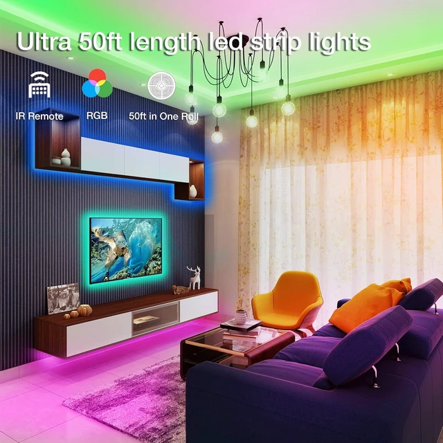 Alt view image 2 of 6 - (2rd Gen) SMD 5050 Remote Control Led Strip Lights 50ft Color Changing with 44Keys Remote Controller and 12V Power Supply for Bedroom