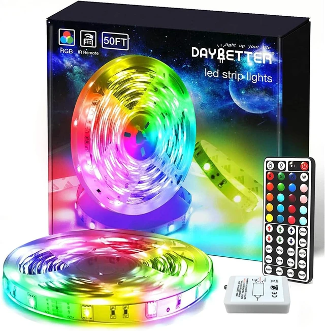 Main image of (2rd Gen) SMD 5050 Remote Control Led Strip Lights 50ft Color Changing with 44Keys Remote Controller and 12V Power Supply for Bedroom