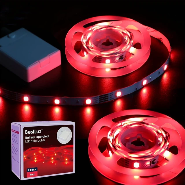 Main image of LED Strip Lights Battery Operated 3.33ft x 2 Pack Flexible LED Light Strip Battery Powered Lighting for Bedroom Room Decor Cabinet Shelf TV Backlight Red