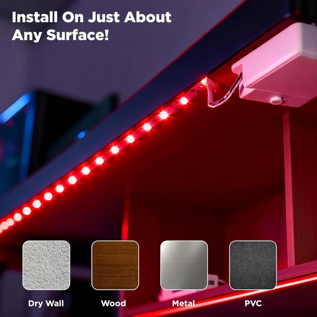 Alt view image 4 of 6 - LED Strip Lights Battery Operated 3.33ft x 2 Pack Flexible LED Light Strip Battery Powered Lighting for Bedroom Room Decor Cabinet Shelf TV Backlight Red