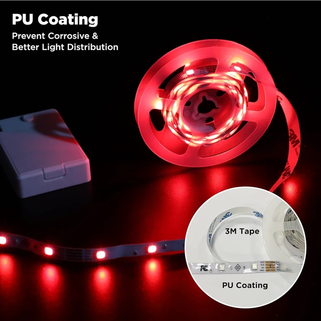 Alt view image 5 of 6 - LED Strip Lights Battery Operated 3.33ft x 2 Pack Flexible LED Light Strip Battery Powered Lighting for Bedroom Room Decor Cabinet Shelf TV Backlight Red