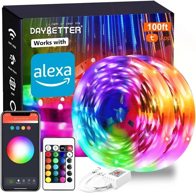 Main image of Smart WiFi Led Lights 100ft Tuya App Controlled Led Strip Lights Work with Alexa and Google Assistant Timer Schedule Color Changing Led Lights for Bedroom Party Kitchen