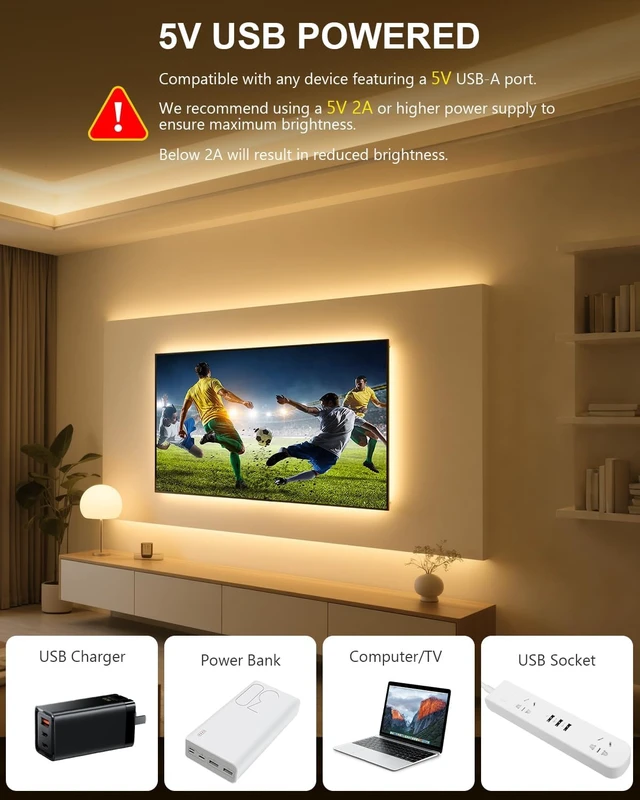Alt view image 2 of 7 - USB LED Light Strip 5V 6.56FT 3000K Warm White COB LED Strip Lights with Remote Lights Dotless Super Bright Dimmable Flexible for TV Backlight Bedroom Under Cabinet Kitchen Shelf Lighting