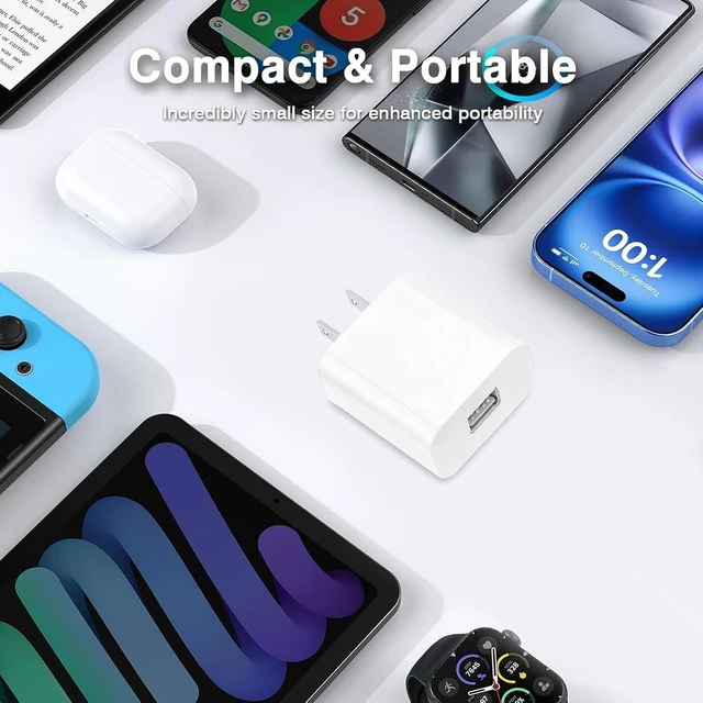 Alt view image 4 of 6 - USB Wall Charger 5V 2A 10W Charger Power Adapter Fast Charging USB Block Charging Plug Block Cube Wall Plug for iPhone 17 16 15 iPad Phone Speaker Sumsung Android Kindle Tablet & More -White