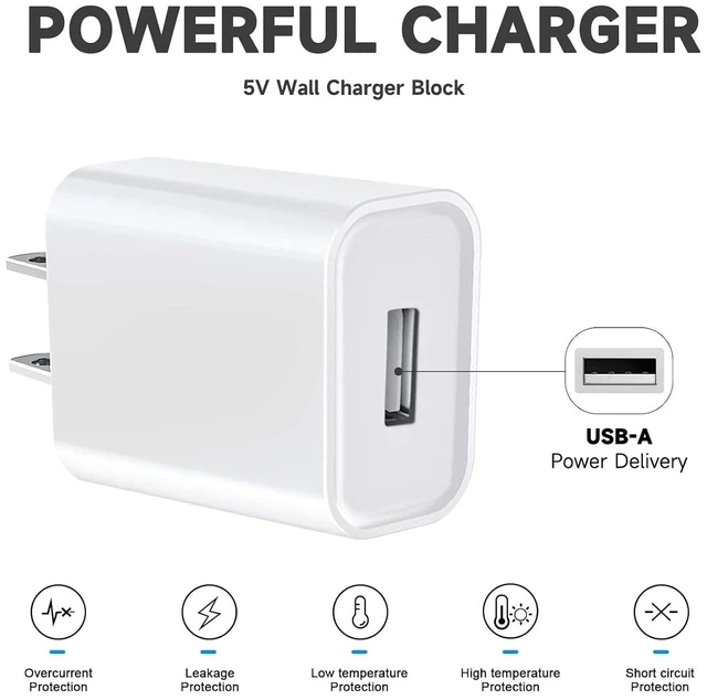Alt view image 2 of 6 - USB Wall Charger 5V 2A 10W Charger Power Adapter Fast Charging USB Block Charging Plug Block Cube Wall Plug for iPhone 17 16 15 iPad Phone Speaker Sumsung Android Kindle Tablet & More -White