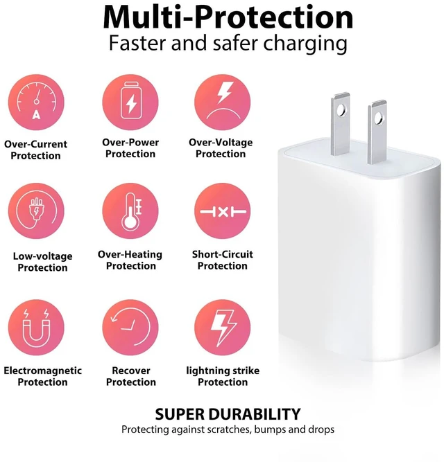 Alt view image 6 of 6 - USB Wall Charger 5V 2A 10W Charger Power Adapter Fast Charging USB Block Charging Plug Block Cube Wall Plug for iPhone 17 16 15 iPad Phone Speaker Sumsung Android Kindle Tablet & More -White