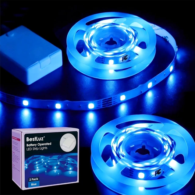 Main image of Battery Operated LED Strip Lights 2X 3.33ft Flexible Blue LED Light Strip for Bedroom Room Decor Battery Powered Lighting for Cabinet Shelf Closet TV Backlight